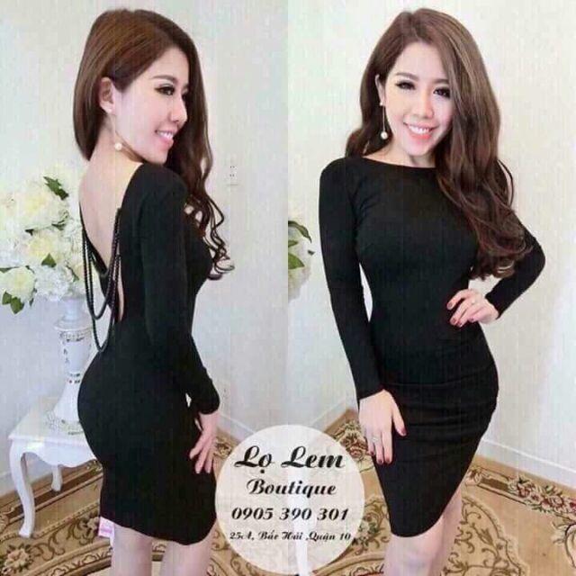Đầm body tay dài hở lưng dây chuỗi