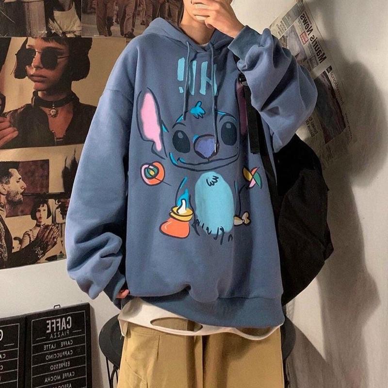 Áo Nỉ Hoodie Stitch , Áo Nỉ Có Mũ Unisex Form Rộng (Ảnh Thật