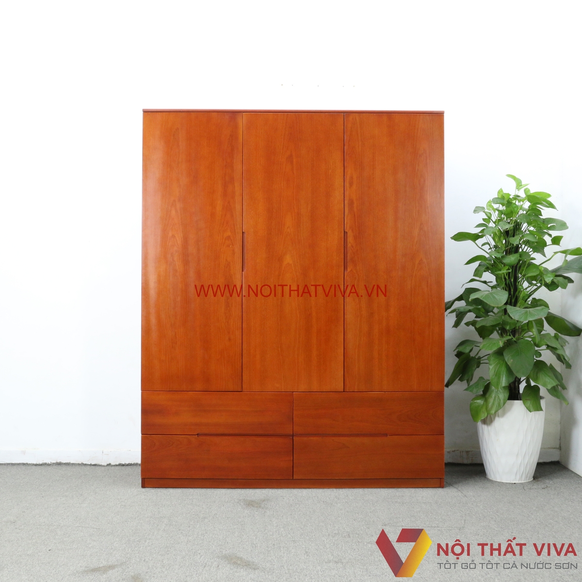 Tủ Gỗ Quần Áo 3 Cánh Màu Xoan Đào Tự Nhiên Bền Đẹp Giá Rẻ