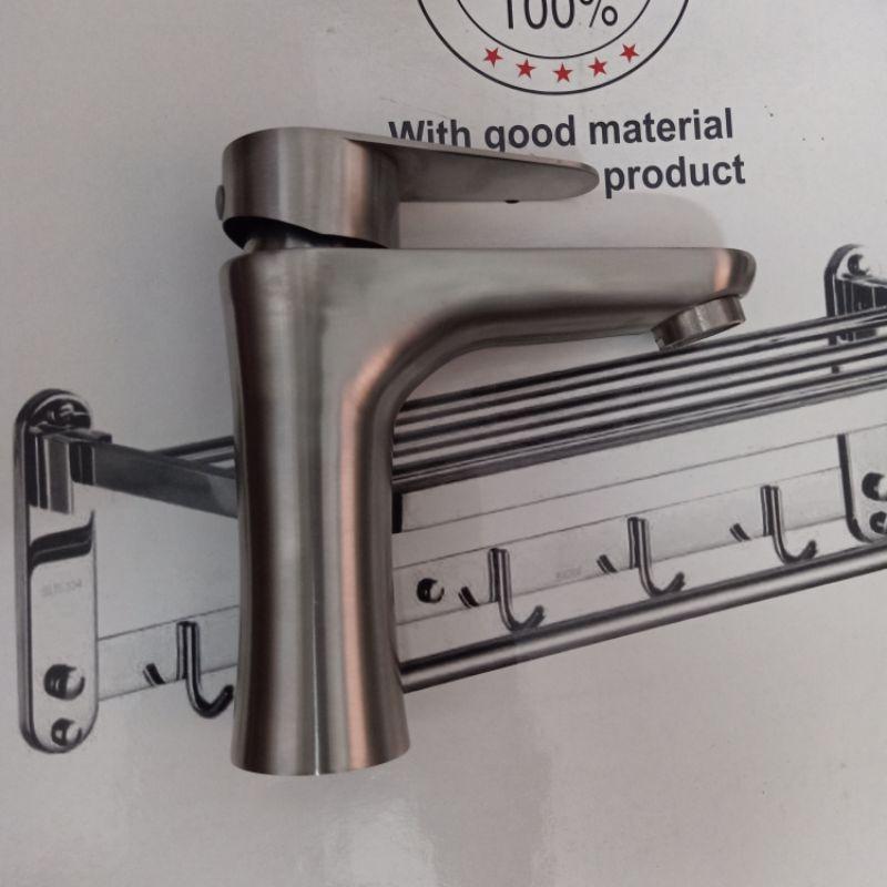 Vòi Lavabo Nóng Lạnh tròn INOX SUS 304 Đúc nguyên khối cao cấp LE07.Tặng kèm 2 dây cấp