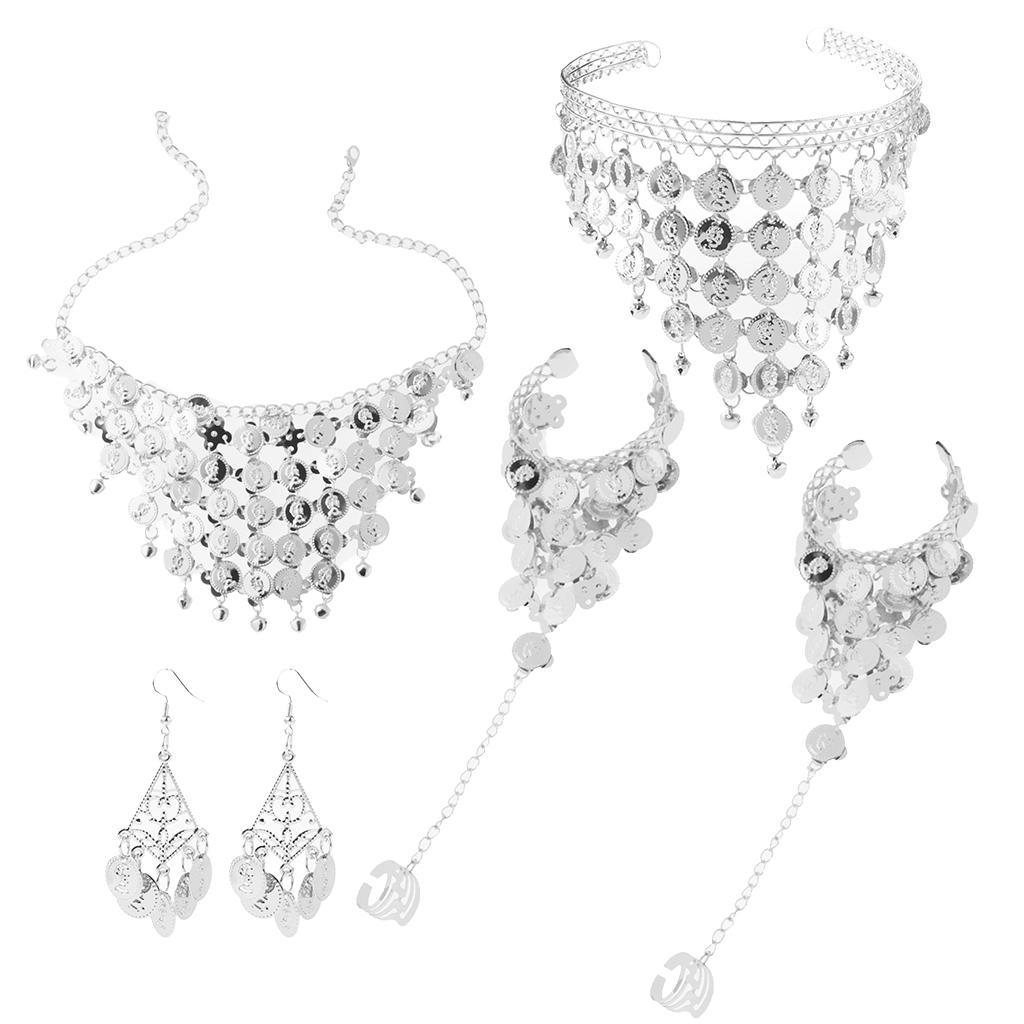 Belly Dance Jewelry Set Head Band Earrings Bracelet Necklace Bridal Jewelry