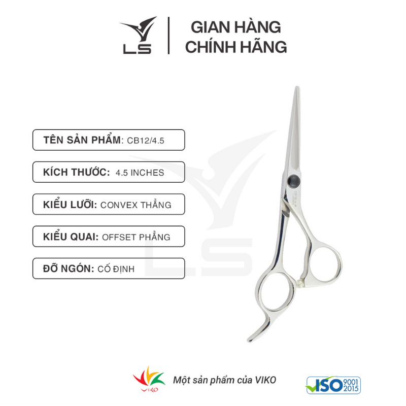 Kéo cắt tóc LS lưỡi thẳng quai offset phẳng đỡ ngón cố định CB12/4.5