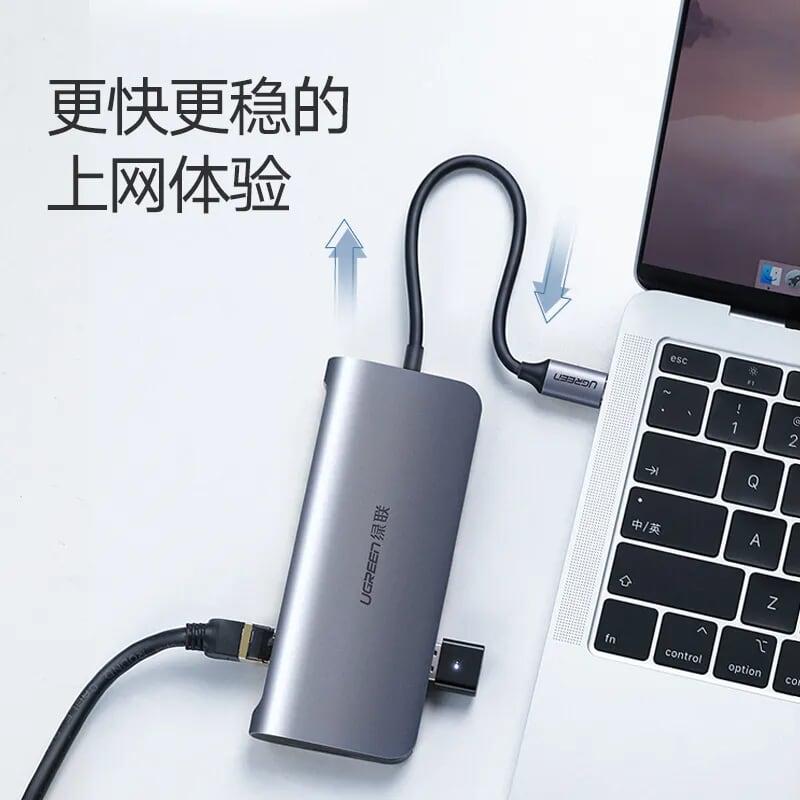 Ugreen UG60557CM256TK Bộ chuyển đổi TYPE C sang 3 USB 3.0 + HDMI + VGA + LAN + nguồn TYPE C - HÀNG CHÍNH HÃNG