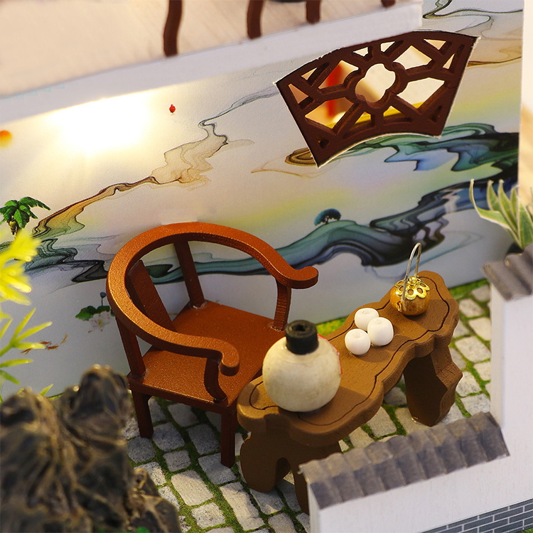 Mô hình nhà DIY Doll House Leisurely Jiangnan Kèm Đèn LED và Mica chống bụi
