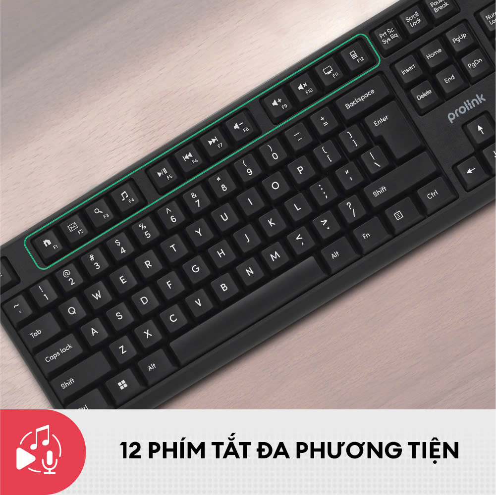 Bộ bàn phím chuột có dây PROLiNK GMK-1005M Fullsize cao cấp, chống thấm nước, độ nhạy cao dành cho máy tính, Laptop - Hàng chính hãng