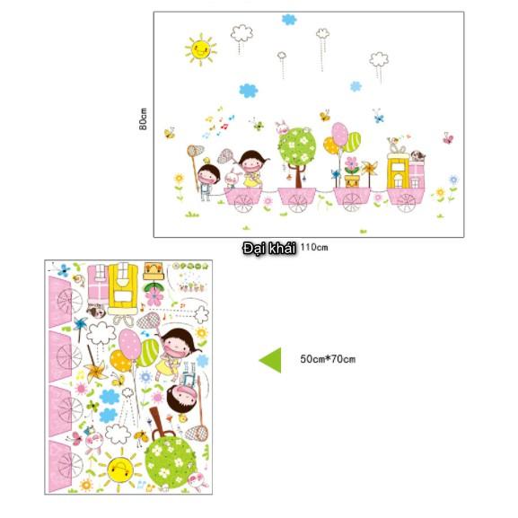Decal dán tường Xe kéo và các bé