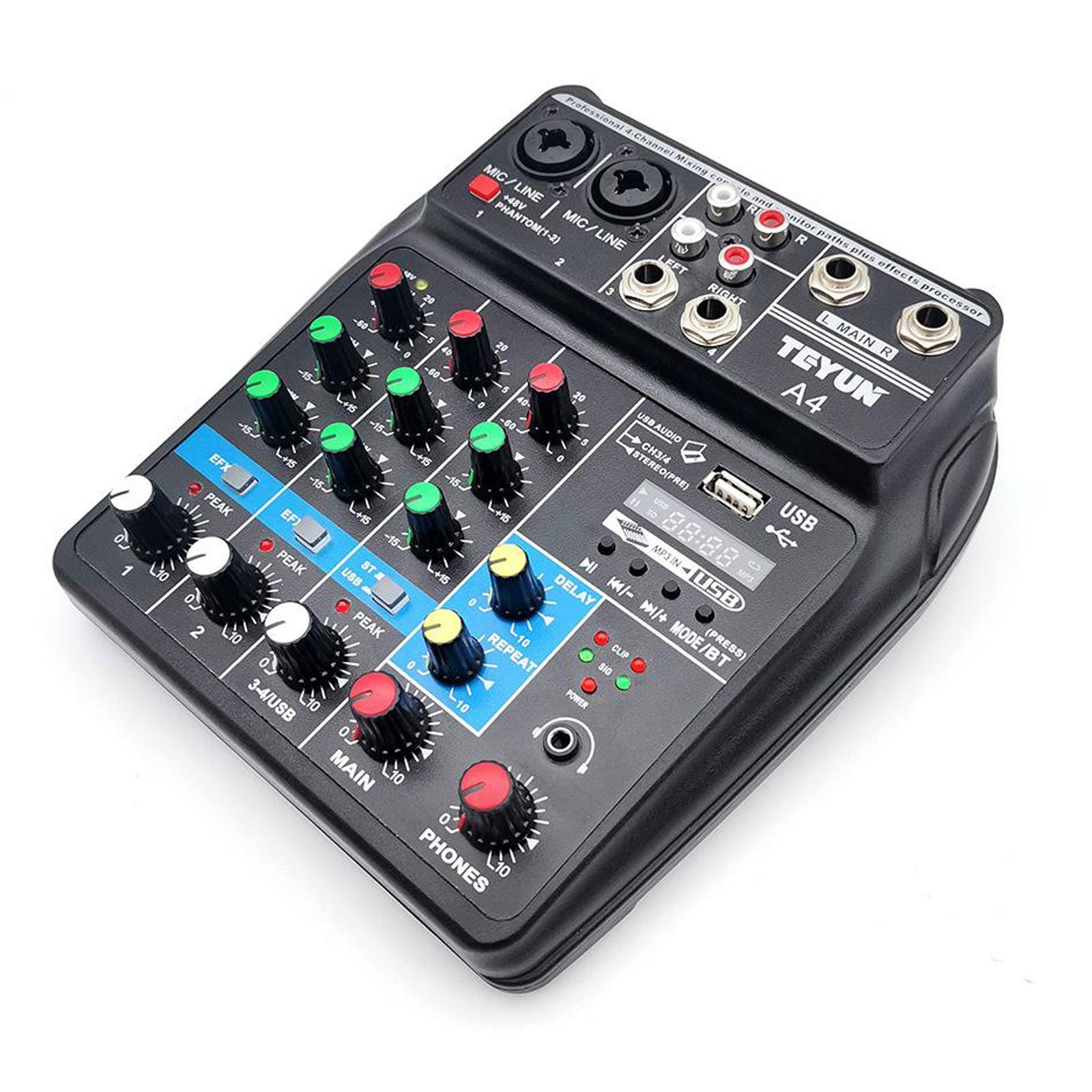 4 Channel USB Audio Mixer Mixing Console Sound Card Small Mixer Black