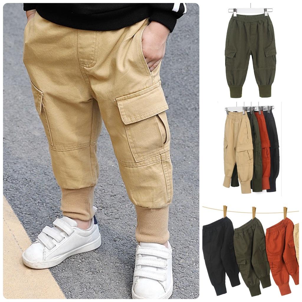 QK5Size90-130Quần jogger Kaki, hãng XILIBAThời trang trẻ Em hàng quảng châu - Hình thật cận vải