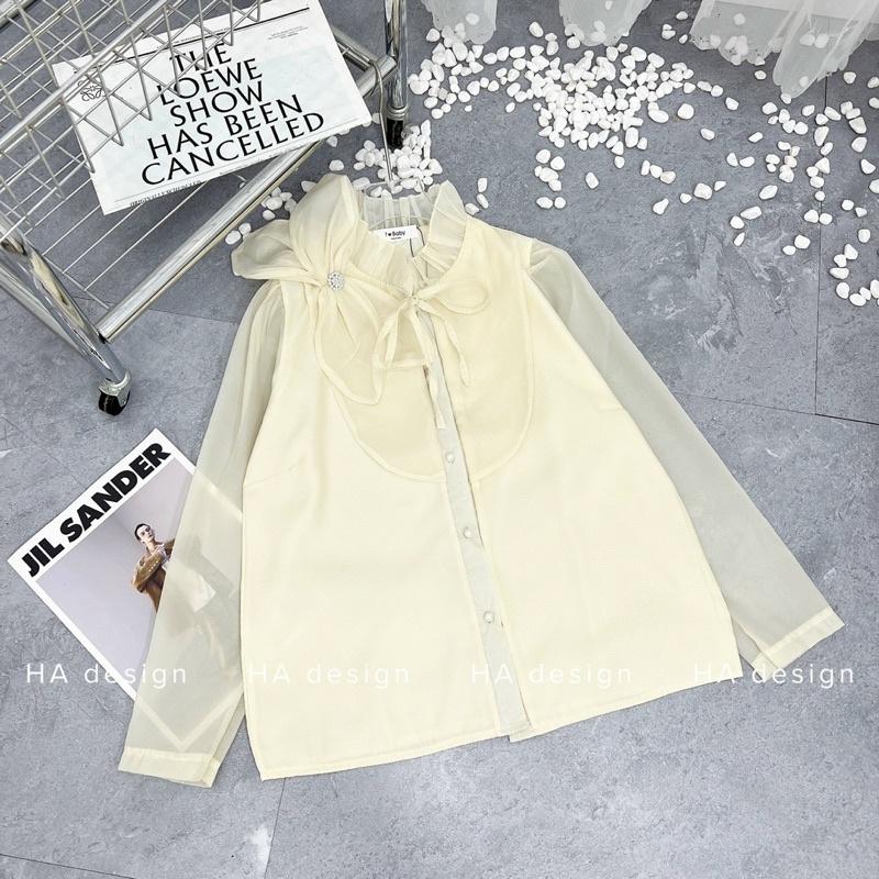 Áo voan tơ nơ đá cổ bèo