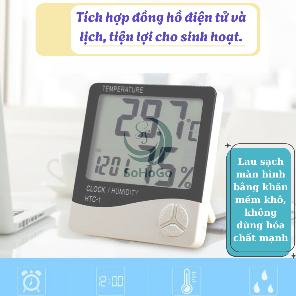 Nhiệt Ẩm Kế Điện Tử Đa Năng -Đồng Hồ Đo Nhiệt Độ &amp; Độ Ẩm Kỹ Thuật Số -Máy Đo Nhiệt Độ – Độ Ẩm Trong Nhà -Đồng Hồ Điện Tử Đo Nhiệt Ẩm &amp; Hiển Thị Thời Gian -Nhiệt Ẩm Kế Mini Treo Tường/Để Bàn