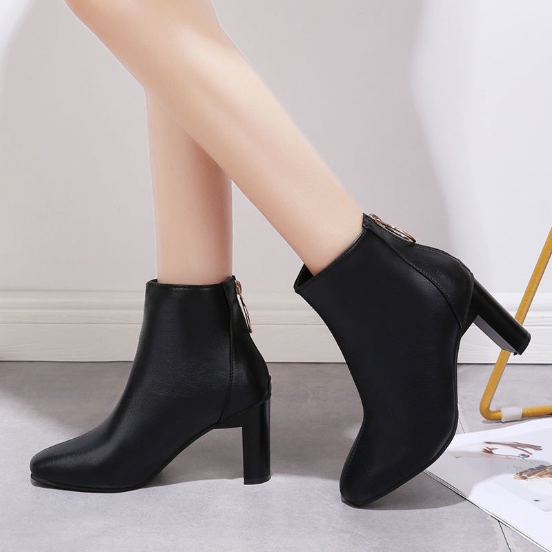 Bốt/Boots Nữ Cổ Thấp GÓT VÁT 7p Khoá Tròn Siêu Sang (Mã 1761)