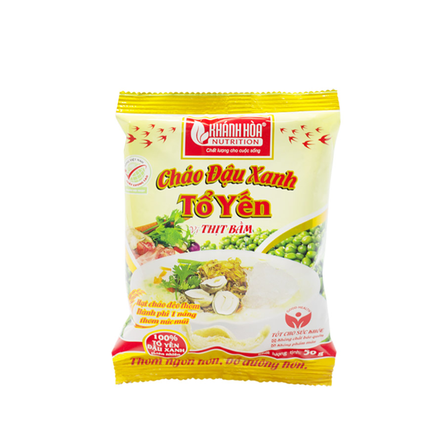 Cháo Tổ Yến Vị Thịt Bằm/ Cháo Đậu Xanh Tổ Yến Vị Thịt Bằm (Thùng 30 gói x 50gr) - Khánh Hòa NutriFoods - Cháo Ăn Liền Cao Cấp, Bổ Sung Dinh Dưỡng