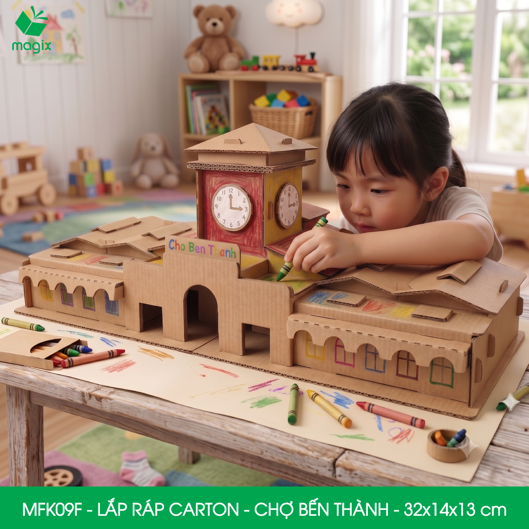 MFK09F - 32x14x13 cm - Mô hình Chợ Bến Thành lắp ráp từ bìa carton cao cấp, mô hình địa danh Việt Nam
