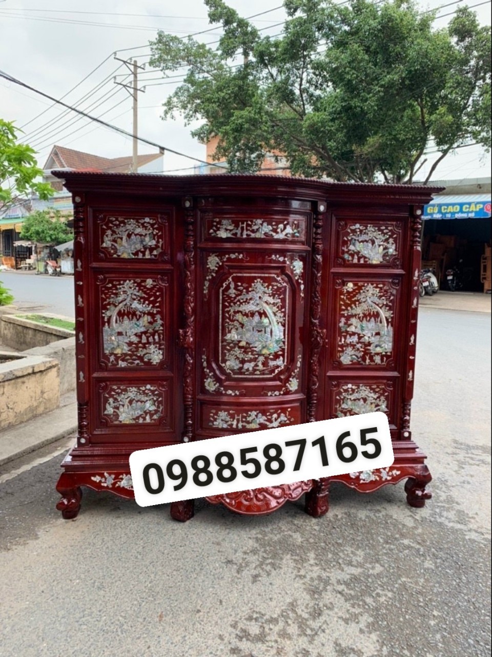Tủ thờ gia tiên,tủ thờ căm xe bụng phệ cẩn trai Vip ngang 1m54
