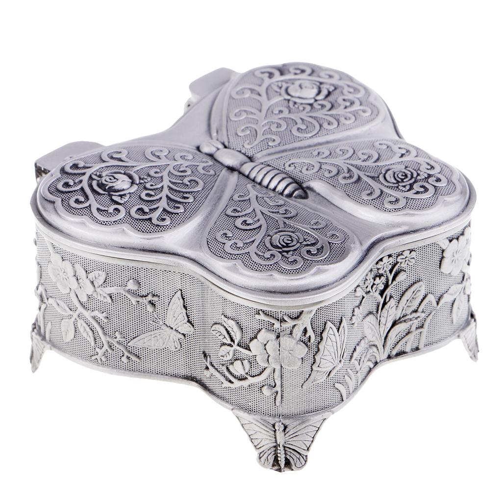 Embossed Antique Wing Up Music Boxes Butterfly Shaped Alloy Music Box Crafts