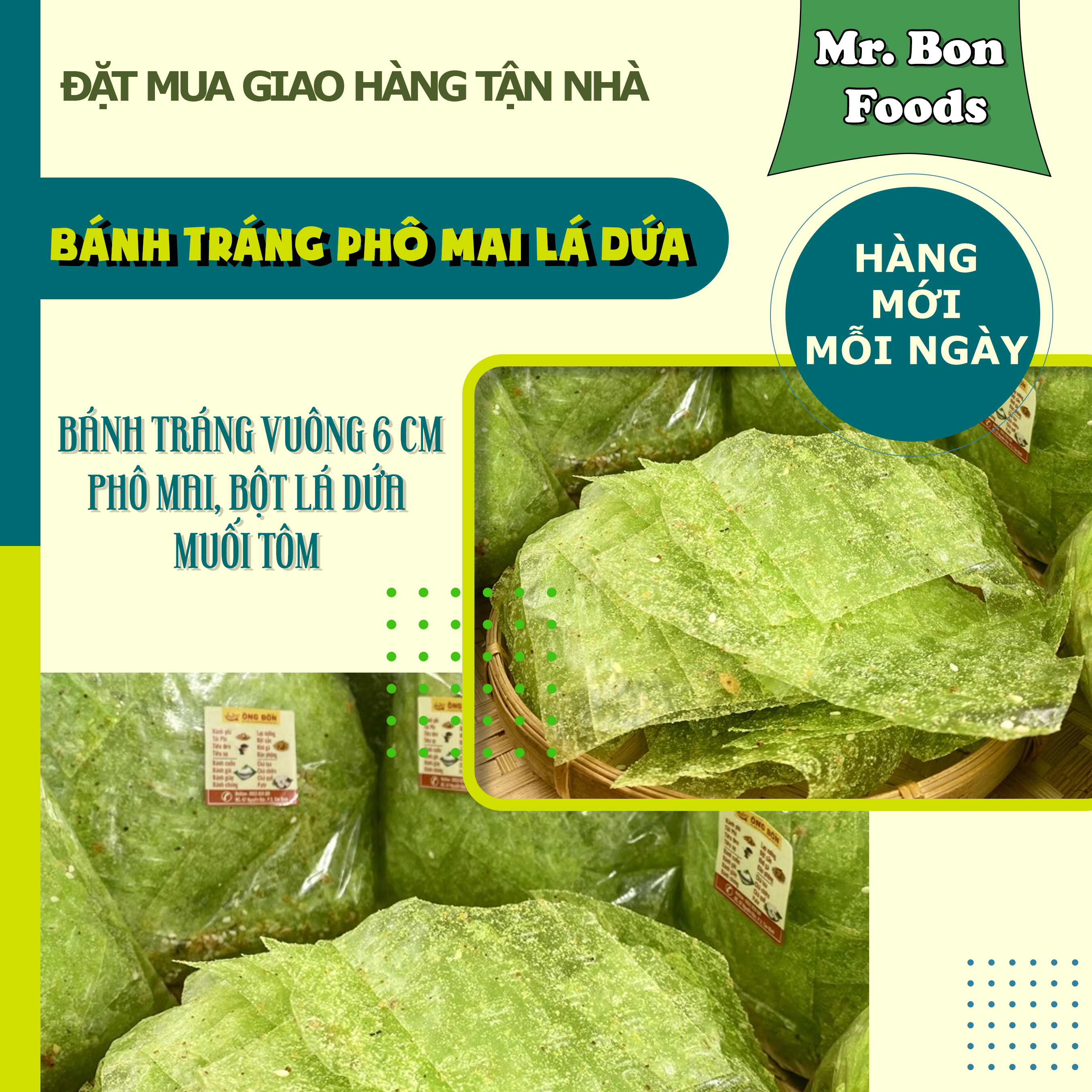 Bánh Tráng Phô Mai Lá Dứa Siêu Ngon - Đóng Mới Mỗi Ngày