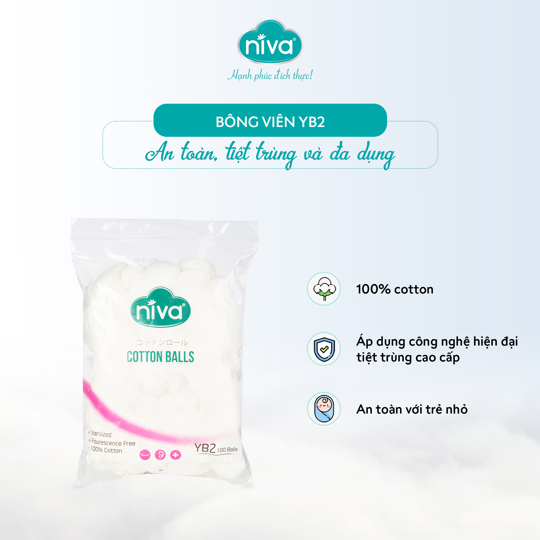 Combo 5 Gói 100 Bông Gòn Viên Tròn Y Tế Niva YB2 Đường Kính 27mm Nhét Tai Cho Mẹ, Phụ Nữ Sau Sinh An Toàn Tiệt Trùng