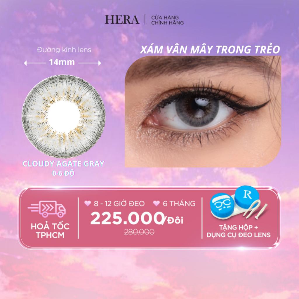 Kính Áp Tròng Hera Xám Vân Mây Trong Trẻo Không Độ CLOUDY AGATE GRAY Nhập Khẩu Hàn Quốc Lens Không Cận 6 Tháng (1 Cặp)