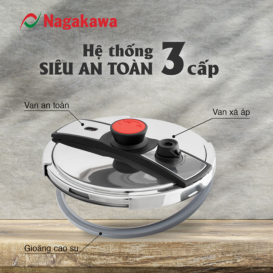 Nồi Áp Suất Đáy Từ Đa Lớp Nagakawa NAG1473  - Lòng Nồi Inox 304, Van Kép 3 Cấp An Toàn