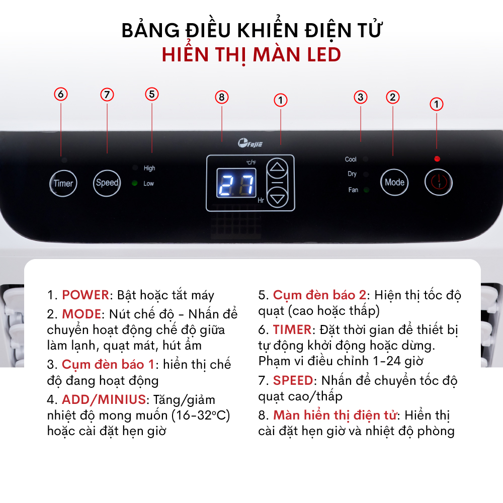 Máy lạnh đứng di động 12000BTU FUJIHOME, điều hoà di động mini không cần lắp đặt sử dụng app có điều khiển từ xa hút ẩm - Hàng Nhập Khẩu