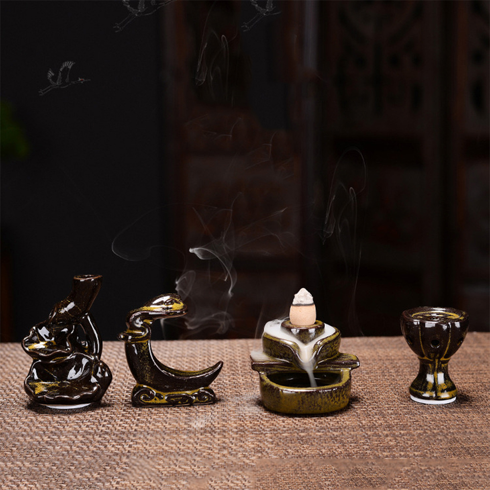 [Chọn mẫu] Thác khói trầm hương để bàn đế cắm nhang tăm đặt nhang vòng gốm sứ