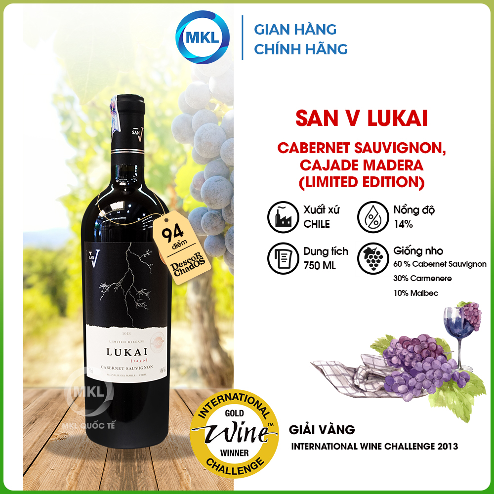 Rượu Vang Đỏ San Vicente Lukai Cabernet Sauvignon 750ml 13% Phiên bản giới hạn - Chile - Hàng Chính Hãng