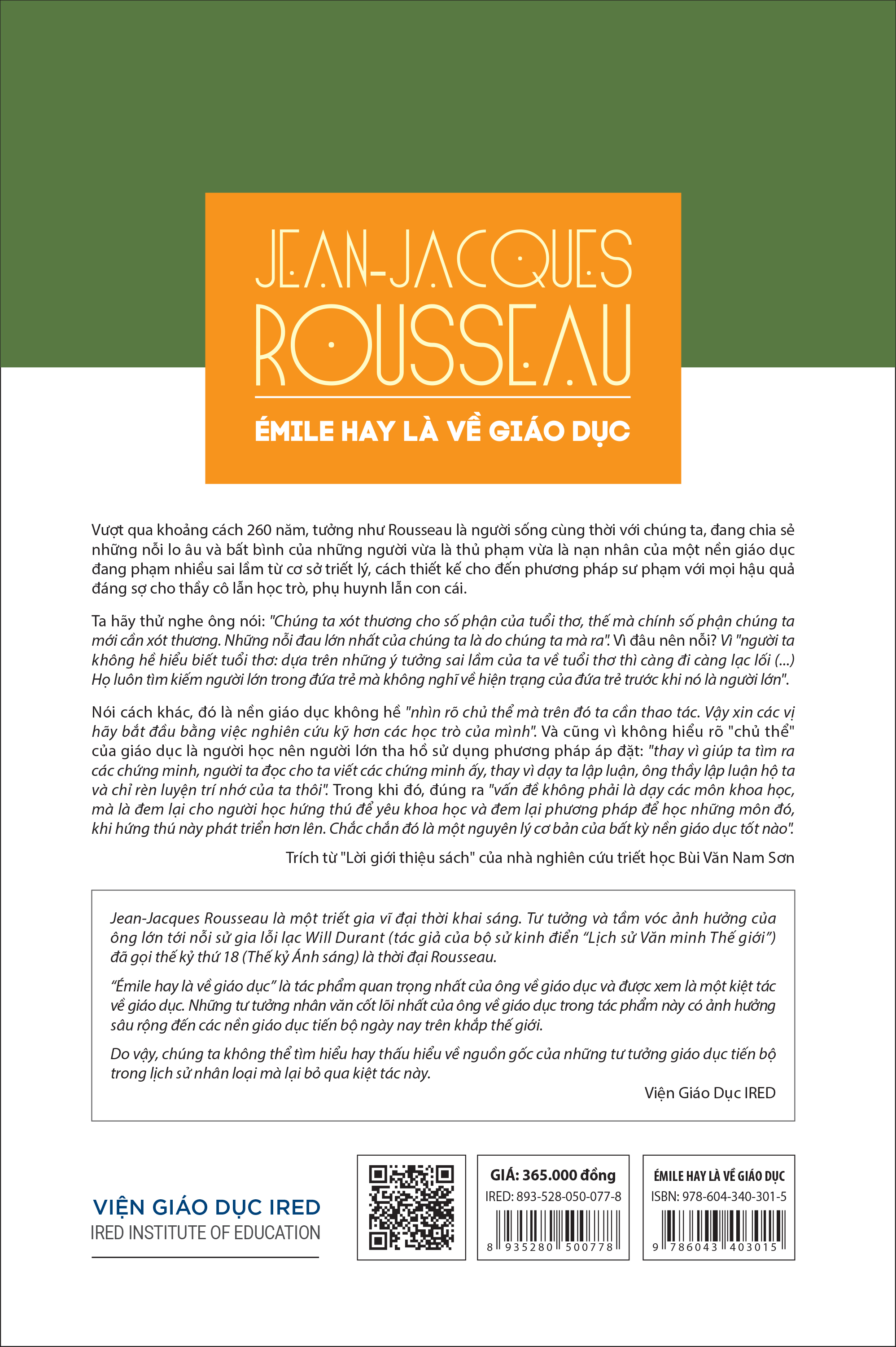 ÉMILE HAY LÀ VỀ GIÁO DỤC (Émile, ou De l’éducation) - Jean-Jacques Rousseau - Lê Hồng Sâm, Trần Quốc Dương dịch - (bìa cứng)