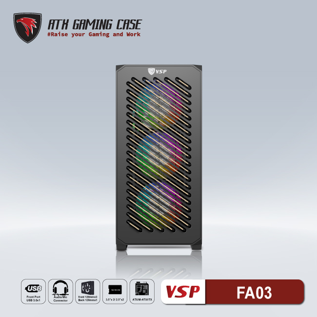 Case máy tính gaming VSP FA03 Đen - Hàng chính hãng