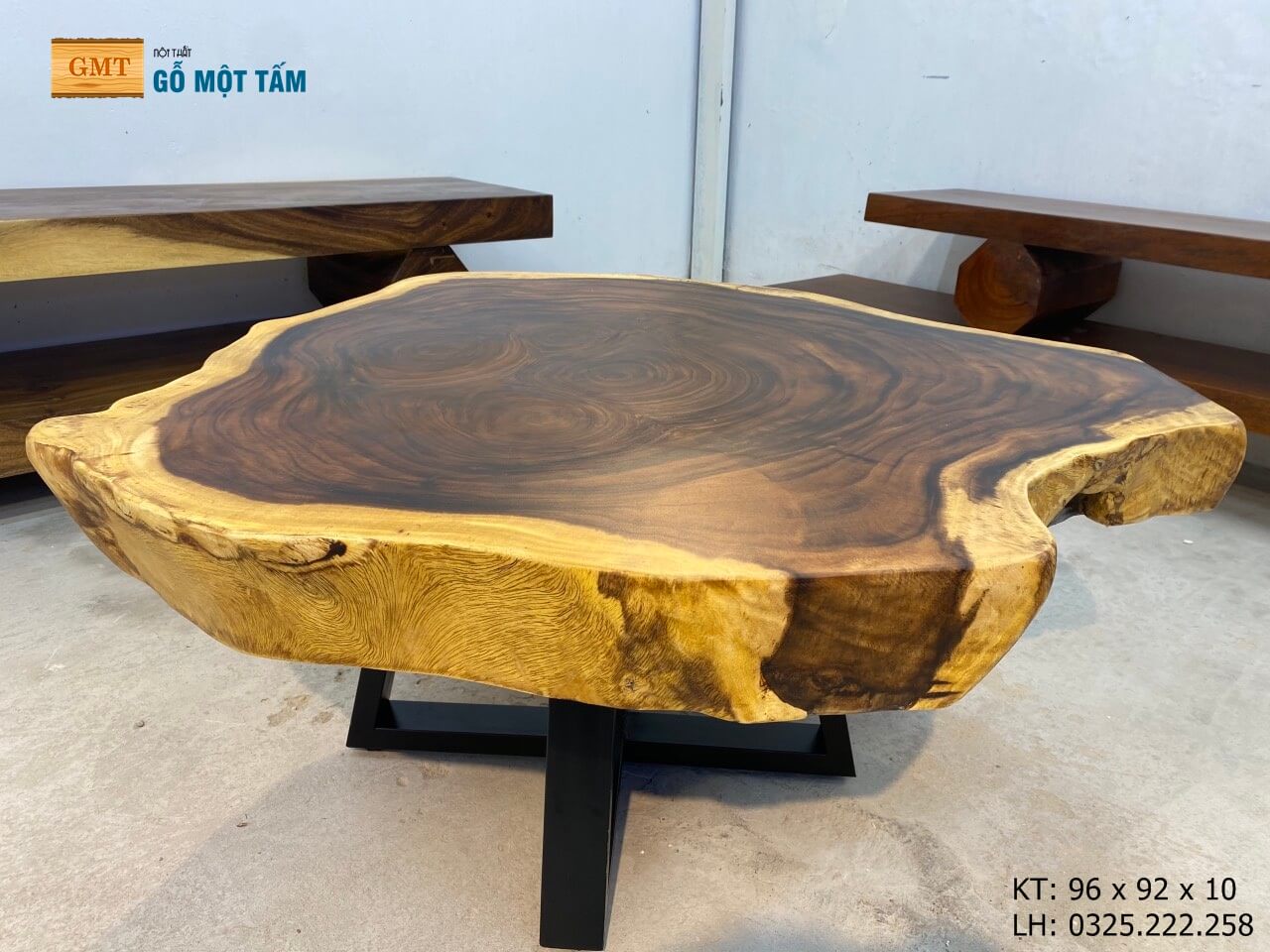Bàn Gỗ Me Tây Nguyên Tấm, Bàn Sân Vườn Gỗ Me Tây, Bàn Cafe Gỗ Me Tây Dài 96cm Rộng 92cm Dày 10cm