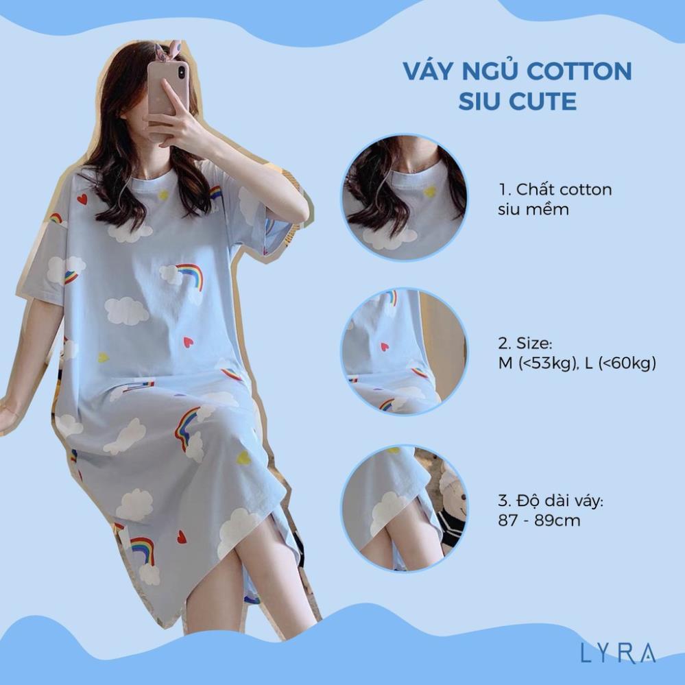 Váy ngủ nữ LYRA đầm suông dài form rộng in họa tiết hoạt hình dễ thương