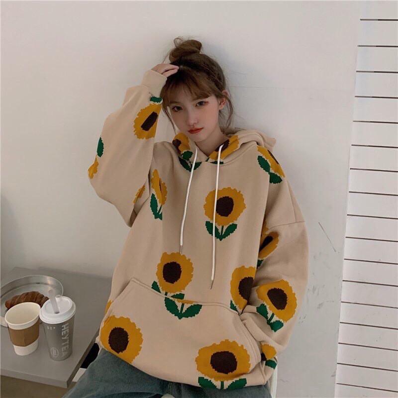 Áo Khoác Hooide Nỉ Bông in Hoa Hướng Dương OF DAY Form Rộng Unisex Nam Nữ Ulzzang, Áo Hoodie Unisex, Áo nỉ có mũ form rộng nam nữ vải Nỉ Bông