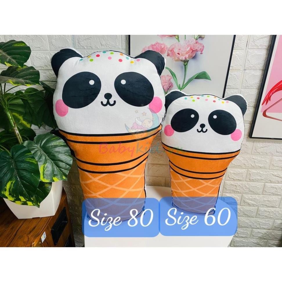 GỐI ÔM NHỒI BÔNG, panda kem, 60-80cm, HANDMADE VN, vỏ nhung có khóa kéo