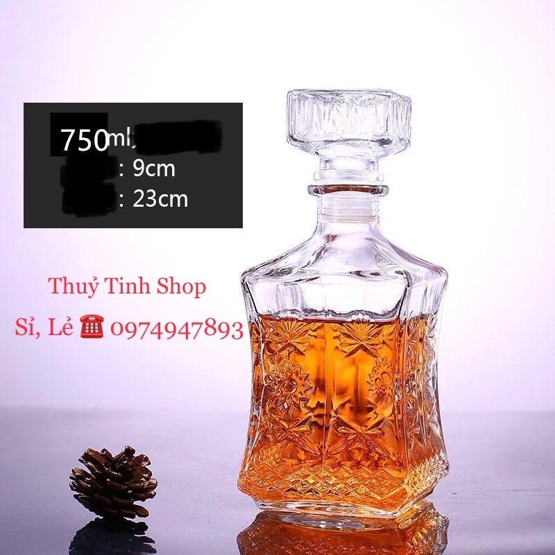 Bình Đựng Rượu Thủy Tinh Cao Cấp 800ml. Mẫu Vuông Eo Thon Hoa Văn Sang Trọng. chai đựng rượu