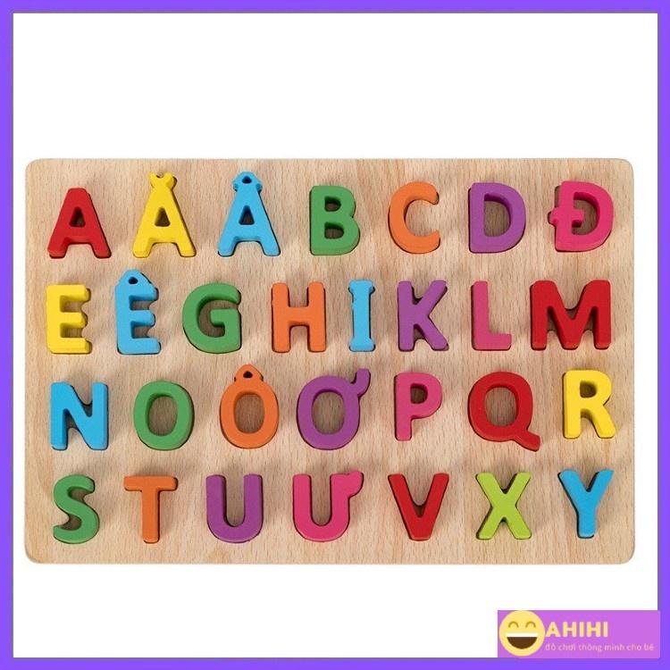 Bảng chữ Cái Tiếng Việt bằng gỗ ,Bảng Chữ Cái Nổi chữ và Số in thường in Hoa giúp bé nhận biết chữ cái Con Số Ahihikids