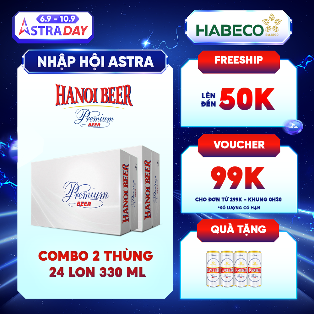 Combo 2 Thùng Bia Hanoi Premium - Thùng 24 lon 330ml