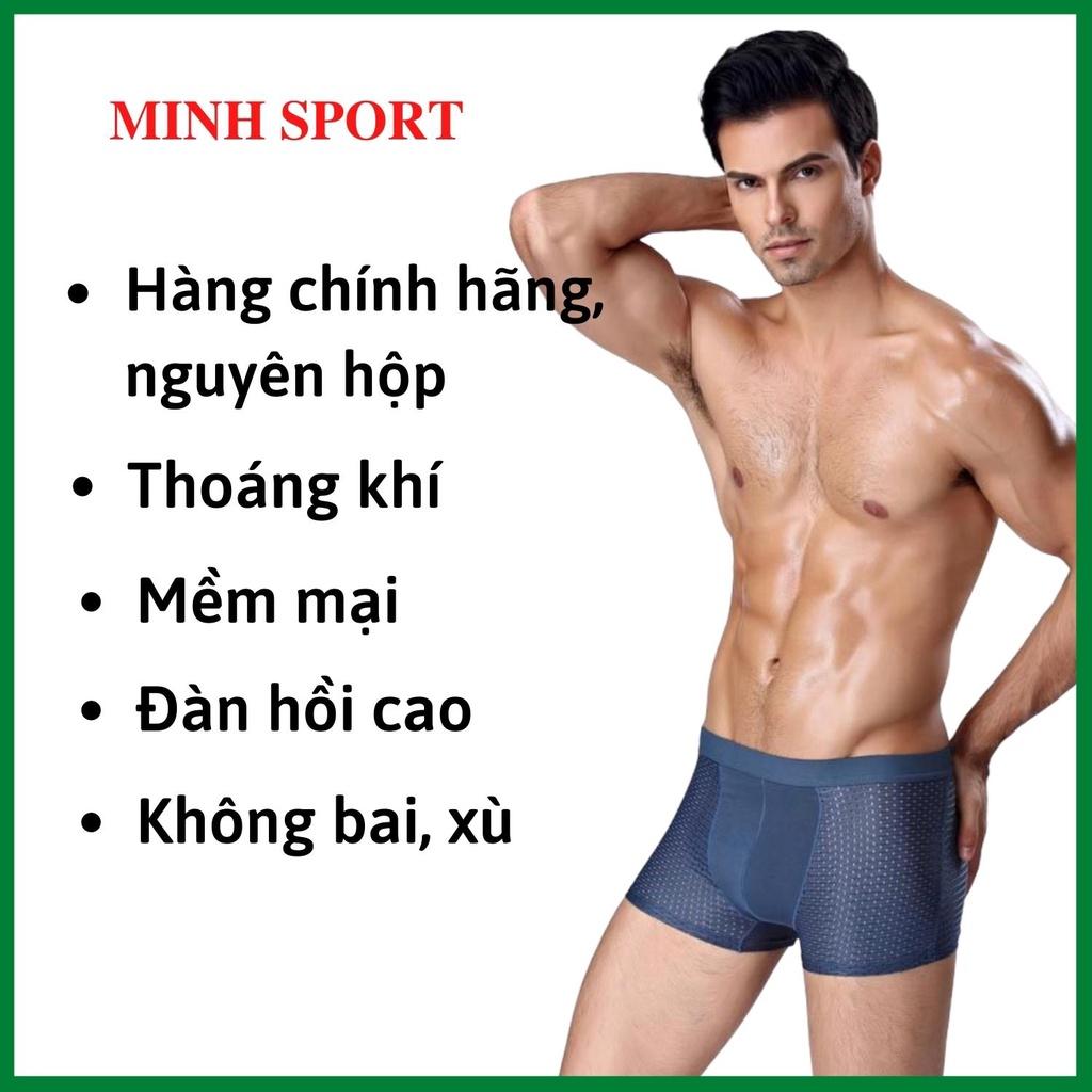 Quần lót nam boxer cao cấp, quần sịp đùi nam thông hơi, co giãn 4 chiều VIEKUCOOL hộp 4 chiếc
