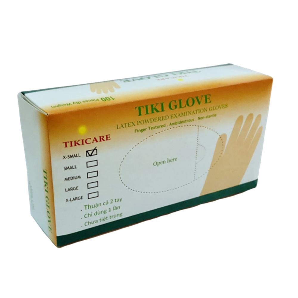 Găng tay cao su y tế Tikicare size L có bột (100 chiếc/hộp)