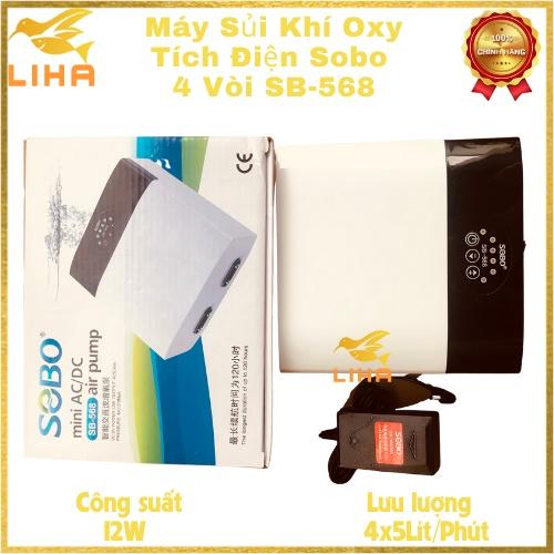 Máy Sủi Khí Oxy Tích Điện Sobo 4 Vòi SB-568 (12W - 4x5Lít/Phút) - Máy Sủi Oxy Tích Điện Cho Bể Cá