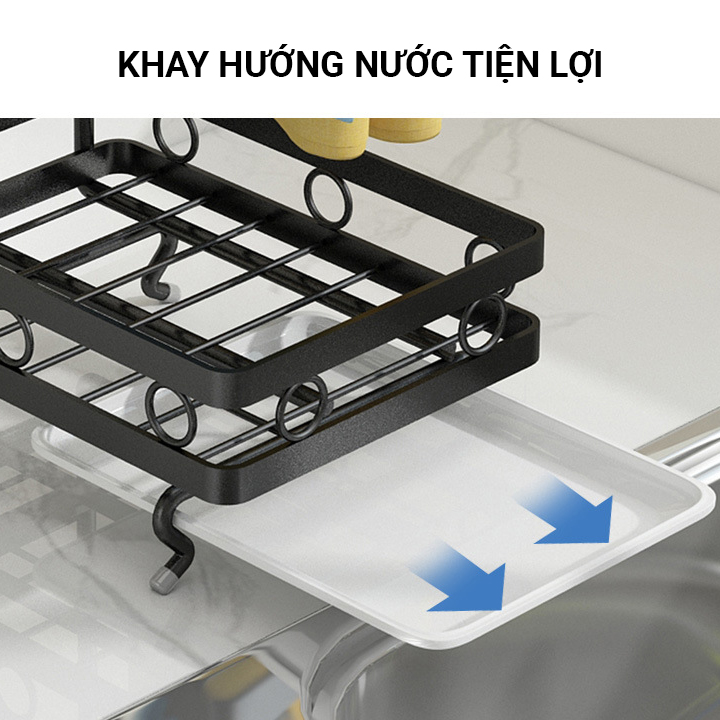 Giá kệ để đồ rửa chén bếp treo khăn lau siêu tiện lợi, kệ thép không gỉ khay hứng nước khô ráo VANDO