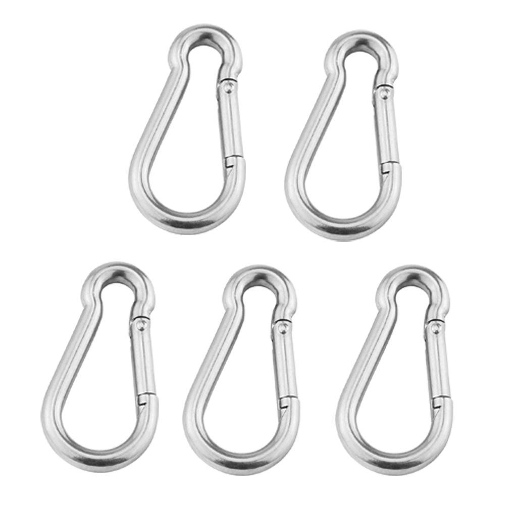 5Pcs 304 Stainless Steel Spring Snap Carabiner Quickdraw Keychain 5mm X 50mm
