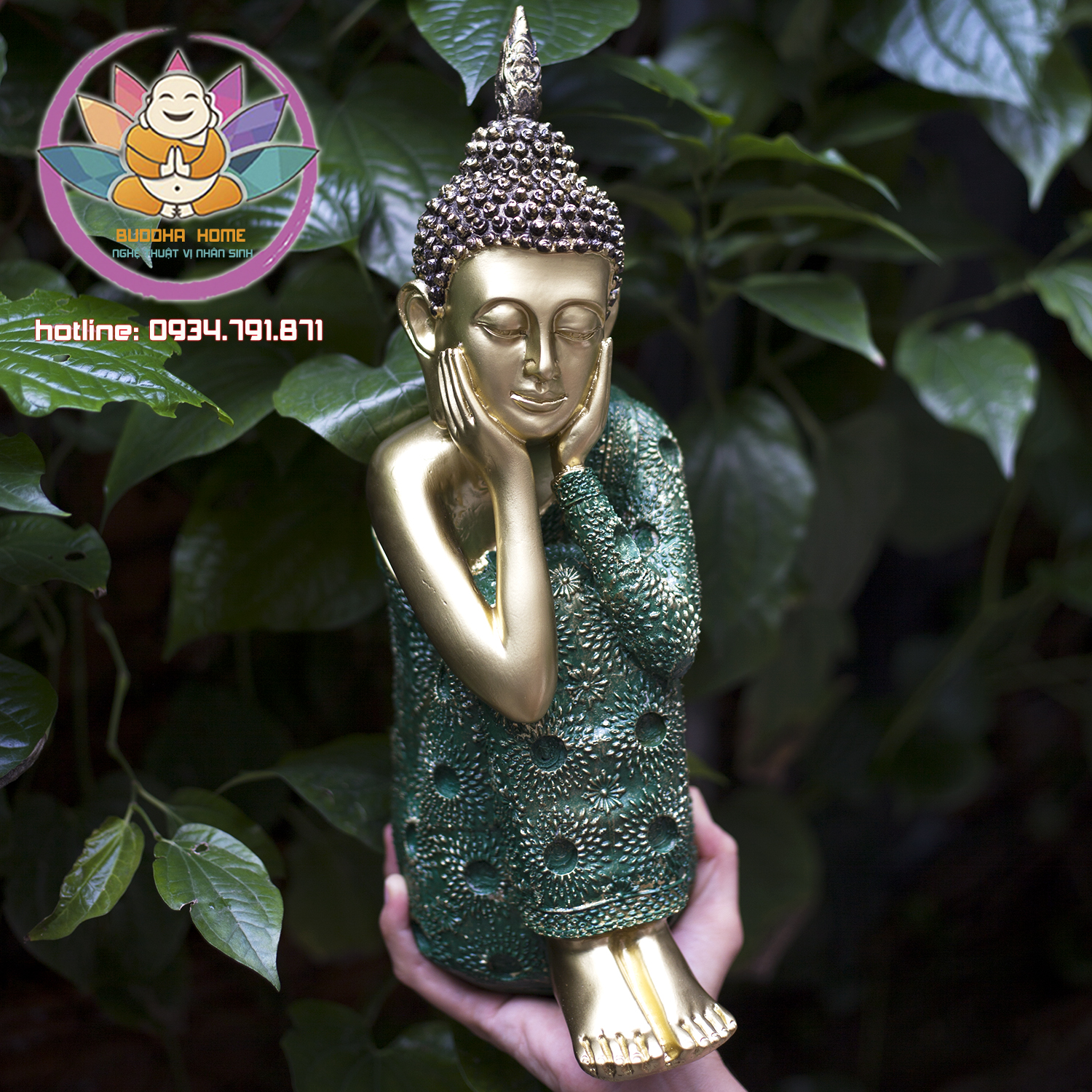 Bộ tam thế Phật An nhiên Màu xanh rêu vàng cổ, phong thủy, trang trí nhà cửa, thờ cúng