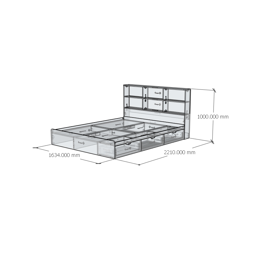 BONY, Giường ngủ 3 ngăn kéo - kệ đầu giường, GNG_021, GNG_022, GNG_023, GNG_024