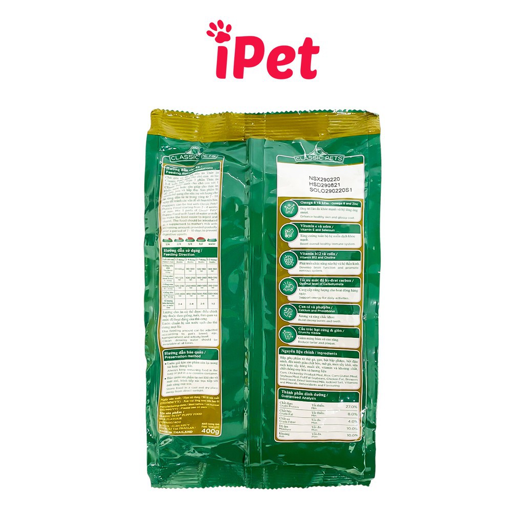 Thức Ăn Cho Chó Con Classic Pets Vị Sữa Hạt Khô Gói 400G