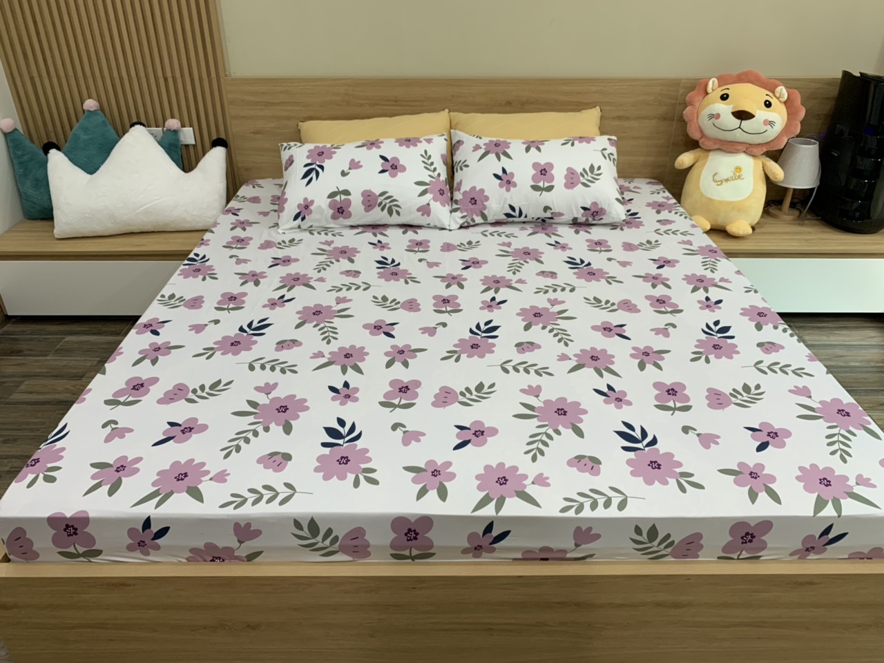 SÉT GA CHUN và VỎ GỐI COTTON POLY 3D - HOA TÍM