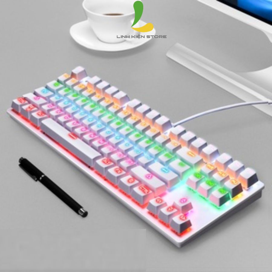 Bàn phím cơ gaming Leaven K550 Blue Switch - Bàn phím có dây công thái học 87 phím LED Rainbow, chống nước và bụi bẩn - Hàng nhập khẩu