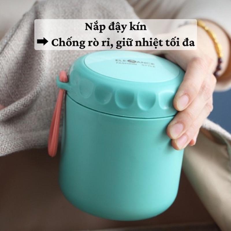 Bình Ủ CháoTẶNG KÈM THÌA Hộp Đựng Canh Giữ Nhiệt Cao Cấp Lõi Inox 304 Không Gỉ Có Nắp Vặn Chống Tràn Quai Cầm 430 ML