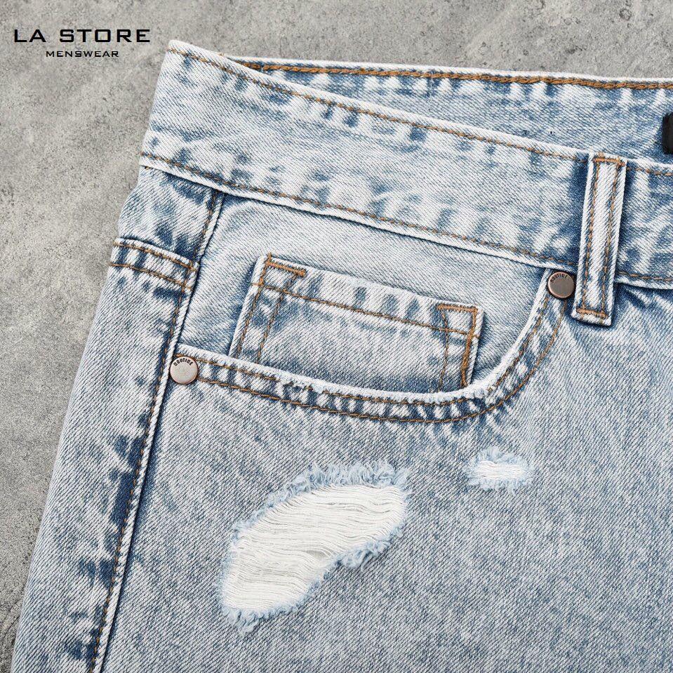Quần Short Jeans rách form Straight màu xanh nhạt