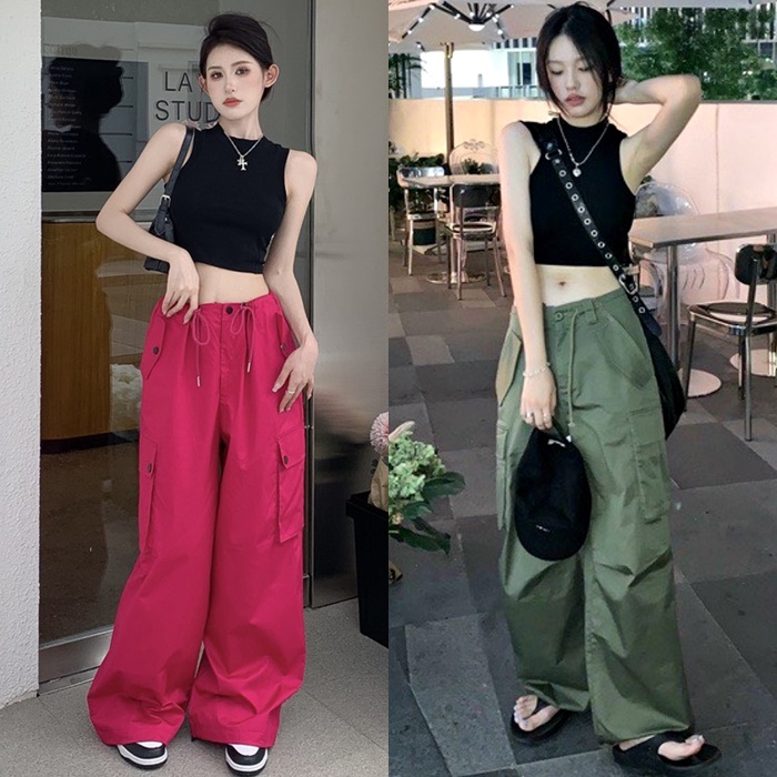 SET QUẦN ỐNG RỘNG TÚI HỘP LƯNG CAO SUÔNG + ÁO CROPTOP THUN BA LỖ TRƠN ĐI CHƠI THỂ THAO DẠO PHỐ ĐI BIỂN