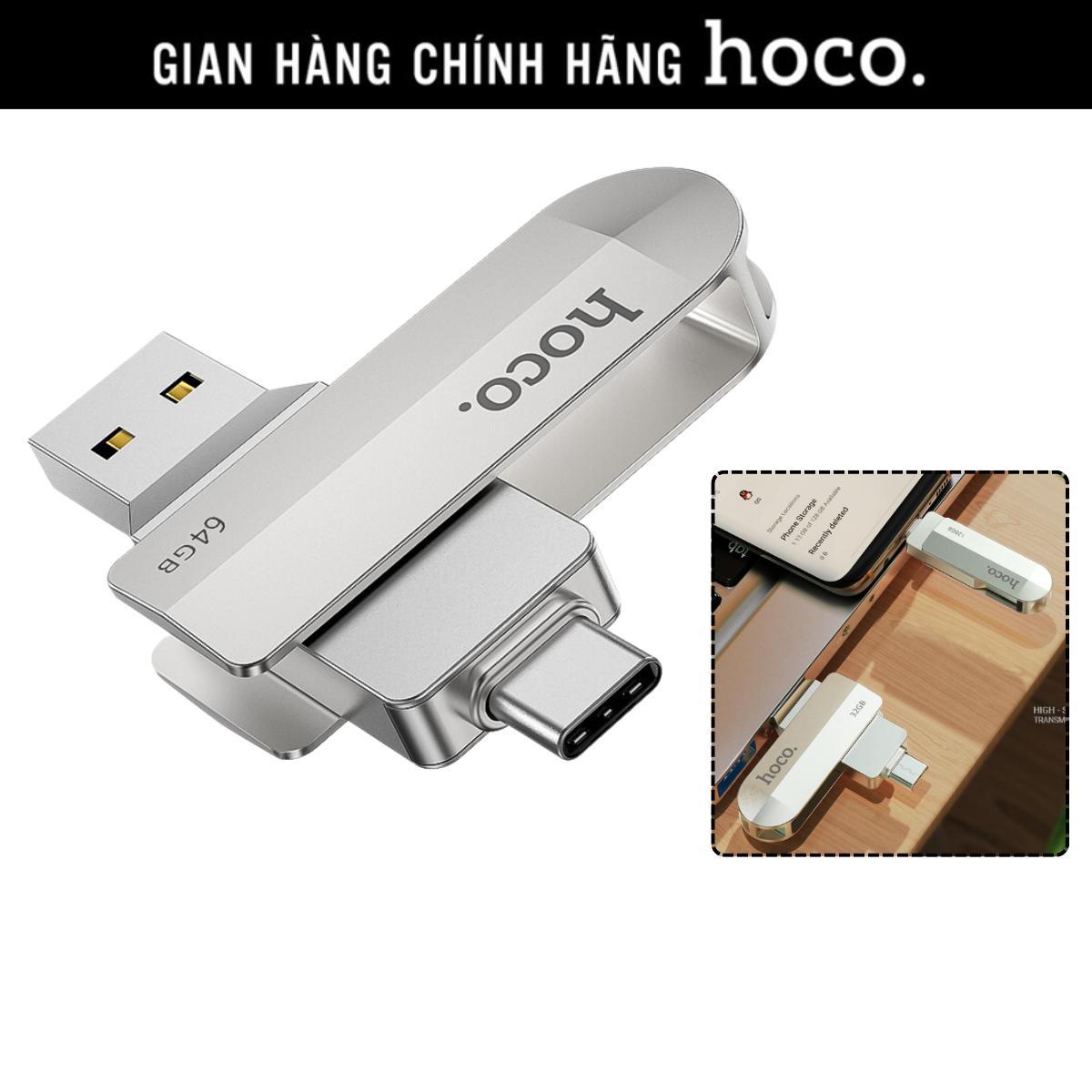 USB 3.0 2 đầu Type C và USB cho điện thoại, laptop, pc ổ cứng di động dung lượng 16 GB/ 32GB/ 64GB/ 128GB Hoco UD10 tốc độ 100Mb/s hàng chính hãng