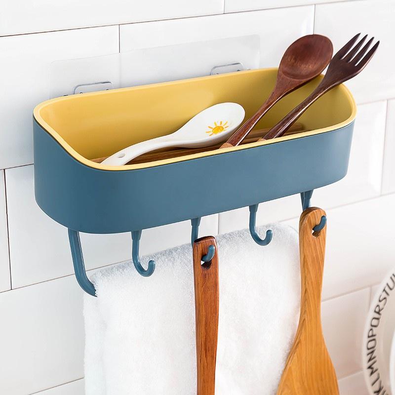 Khay Đựng Để Đồ Dùng Nhà Tắm Nhà Bếp Treo Tường Có 4 Móc Treo Siêu Tiện Dụng